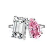 ANYCO Ring S925 Silver Eternity Band Engagement Wedding Ring Diamond Pink Pear Shape CZ 5A 4ct/1.75ct Rings Jewelry Women