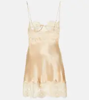 [Saint Laurent] Saint Laurent Lace-trimmed silk satin slip dress UK 12 beige