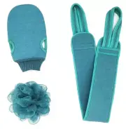 Body Scrubber Shower Set , Back Scrubber, Sponge Pad & Loofah Mesh. TEAL