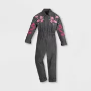 Disney Girl's Mulan Jumpsuit Embroidered Zip Front Gray Size 9-10 Costume