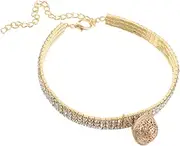 Hohopeti Sparkly Rhinestone Pet Collar with Hollow Bell Adjustable Elastic Necklace for Dogs and Cats Stylish Pet Jewelry Accessory for Everyday Wear and Special Occasions