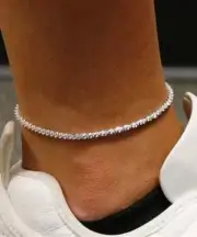 Italian 925 Solid Sterling Silver 2MM DIAMOND CUT Roc Anklet Chain 9" or 10"