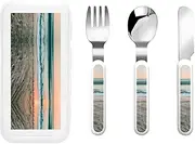 Beach Sunset Theme 3 Piece Set For Camping Stainless Steel Flatware, Spoon, Fork, Knife, Ideal For Outdoor