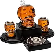 Krown Kitchen Skull Whiskey Decanter Set 800ml Skeleton Wine Decanter with 2 Skull Shot Glasses. Spooky Goth Drinking Glassware