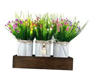 Gypsophila Baby's Breath Artificial Flowers in Rustic Metal Pots and Wood