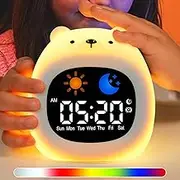 inaepeak Alarm Clock for Kids with 6 White Noise Sound, Ok to Wake Clock for Kids with 9 Colors Night Light, Sleep Training Clock for Toddlers with Snooze, Rechargeable Digital Clock for Bedroom, Bear