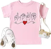 [CAZYCHILD] Toddler Valentine's Day Shirt Boys Girls Love Sign Language T-Shirt Inspirational Graphic Short Sleeve Tops