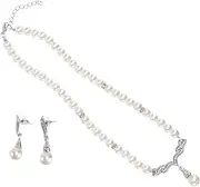 [BESTYASH] 1Set Elegant Angel Wing Pearl Jewelry Set Pearl Necklace and Dangle Earrings for Stylish and Chic Accessory for Special Occasions Her