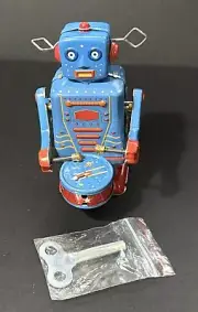 Retro 4” VOSAREA Clockwork Drumming Wind-Up Wind-Up Robot With Key Tin Toy MS514