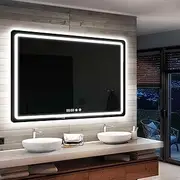 Cozi 75x100cm LED Bathroom Mirror with Lights, Vanity Mirror Dimmable Backlit & Front Lighted 3 Colors Anti-Fog Shatterproof Wall Mounted Mirror Smart Makeup Mirrors for Bathroom Washroom Round Corner