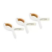 3.9" Beach Towel Clips, 3 Pcs Plastic Flexible Spring Clothespins Clamp, Khaki