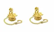Set of 2 Peacock Design Oil Lamp Wick Brass Hanging Diya for Home Decor
