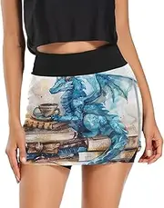 [RPLIFE] Watercolor Dragon and Book Exercise Skort, Ladies Golf Skirts, Water Resistant Skirt Women