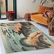 Large Rug Indoor Floor Cover Carpet Living Room Bedroom Office Dining Room Kitchen Hall,Cyan Green Beige Multicolor Modern Abstract, Cyan, 180 x 270 cm
