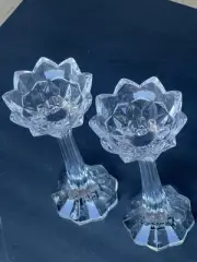 Pair of 10" Mikasa Lead Crystal Candle Holders Diamond Point XY Slovenia