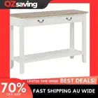 console table white natural wood 110x35x80 cm 2 drawers shelf 9901