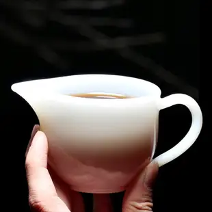 羊脂白玉瓷公道杯陶瓷帶把手分茶器大倒茶壺功夫茶具配件耐熱加厚