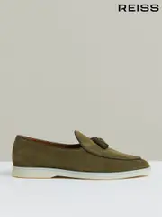 Reiss Moss Green Harrison Suede Tassel Loafers (W54926) | $360