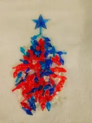 100 Vtg Aqua/Blue/Clear/Red Sm Tw Bulbs/Medium Blue Star- Ceramic Christmas Tree