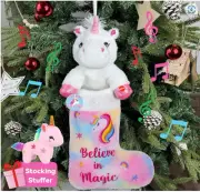 Unicorn Christmas Stocking with Music | 22.5-Inch Plush Holiday Stocking