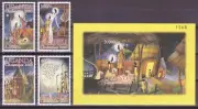 UGANDA 2003 NAVIDAD 4 VALORES + HOJITA BLOQUE NUEVOS MNH