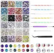 7012Pcs Flat Back Gems Rhinestones Kit, 2/3/4/5mm Colorful Crystal Rhinestones with B7000 Glue, Tweezer, Picker Pencil, Dotting Tools for Nails Clothes Shoes Bags DIY Art