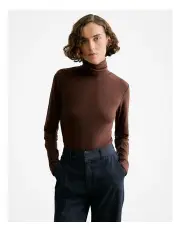 [Trenery] Tencel Wool Fine Rib Rollneck in Chocolate