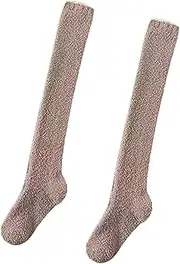 [Tadill] Women Knee High Socks Thigh High Socks over Knee Warm Trendy Ladies Long Tube Stockings Leg Warmers for Travel Street Dorm, Khaki