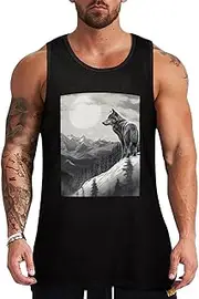 [NQHJT] Men Tank Tops Snow Mountain Lone Wolf Sleeveless T Shirts for Men's Fitness Quick Dry Gym Tank Top for Men