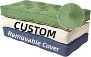 SINCERE Custom 2/3/4 Seater Tufted Cushion Large Firm Seat Pad, Supportive Thick Lift for Sofa, Long Bench Cushion, Tie Strap Booster Overstuffed Foam Cushion with Piping, Cotton Linen & Velvet Cover