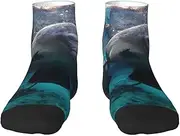 [JEJEA] Indian Manatees print Men's Athletic Cushioned Crew Socks Crew Training Athletic Socks Men and Women for Sports