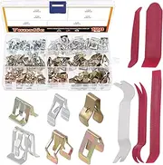 Tanstic 125Pcs 6 Types Trim Panel Clips Kit, including Metal Retainer Clips Automotive Car Interior Trim Clips Moulding Fastener with Trimming Tools for Cars Trucks