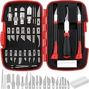 Swpeet 30Pcs Craft Knife, Red Precision Cutter Hobby Knife Blades Set Contains #1#2#4#7#10#11#12#17#19#20 Blades, Hook/Pointed Blades, U/V Gouge, Knife Handle, Needle, Sandstone, Tweezer for Art Work