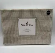 NWT Nautica Queen Size Trinidad Check Flat Sheet Gray & Cream 90” X 102” Cotton