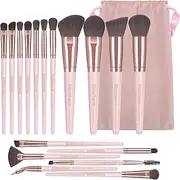 17 Pcs Makeup Brushes, Glitzcharm Makeup Brushes Set Premium Synthetic Powder Blush Concealers Eye Shadow Eyeliner Make Up Brushes(17 Brushes+1 Pink Bag,Pink)