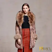 在飛比找momo購物網優惠-【MON’S】時尚豹紋小羊皮大衣(100%羊皮)