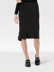 Black Knee Length Ruffle Trim Skirt