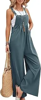 [Flygo] Womens Overalls Loose Fit Cotton Linen Bib Overall Wide Leg Jumpsuit Rompers with Pockets