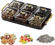 Snack Bowl with Lid, Serving Tray with Dividers, Snack Plate with Lid and Handle, Movable Compartment, Storage Box for Snacks, Sweets, Biscuits, Nuts, Fruits