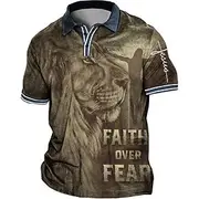 Men's Plus Size Polo Shirt Big and Tall Lion Turndown Print Short Sleeve Spring Summer Sports Fashion Streetwear Designer Outdoor Street Tops