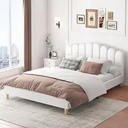 ALFORDSON Tania White Bed Frame Base with Bed Head, PU Leather Mattress Topper Platform Foundation for Bedroom, Double Size