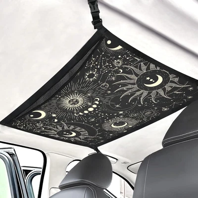 Planet Car Ceiling Cargo Net Pocket Hanging Storage Bag with Zipper 31.5"x21....