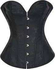 SHYMMUO Women Black Corset Satin Floral Lace Up Overbust Bustier Corset Top Push Up Cosplay Costumes