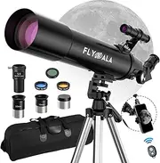 [FlyGala] 30X-750X high Powered Telescope for Kids 8-12,80mm Aperture 600mm Focal Length Astronomical Telescope for Adults high Powered,Refractor Astronomy telescopes Kids 6-8 over 5 year Old Black
