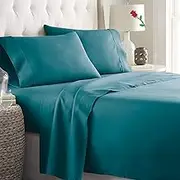 ForZzz 4 Piece Super King Bed Sheet Set-2000TC Bedding Sheets & Pillowcases -Breathable Bedding - Wrinkle, Fade, Stain Resistant-Deep Pocket Flat Fitted Bed Sheet Set (Biscay Blue, Super King)