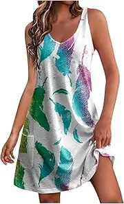 [Generic] Womens Sleeveless Tops Casual Round Neck Leaf Print Tops Fashion Loose Fit Dress Ladies Tops and Blouses, Mint Green-2, XX-Large