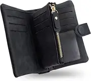 [conisy] Small Wristlet Wallets for Women, Leather Bifold RFID Wallet with ID Window Zipper Coin Purse, Black, Small, Classic