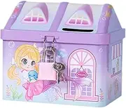 Mermaid House Tinplate Piggy Bank for Kids, Adorable Purple Coin Container, Decorative Saving Pot for Boys and Girls, Gift Idea for Children