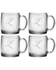 Susquehanna Glass Monogrammed Set of Four Champlain Coffee Mugs, (A-Z)