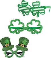 SHGarden St. Patrick's Day Glasses Set 3pcs Green Lucky Irish Shamrock Eyeglasses St. Patrick's Day Shamrock Glitter Sunglasses St Patricks Day Accessories for St. Patricks Day Deco SH0051